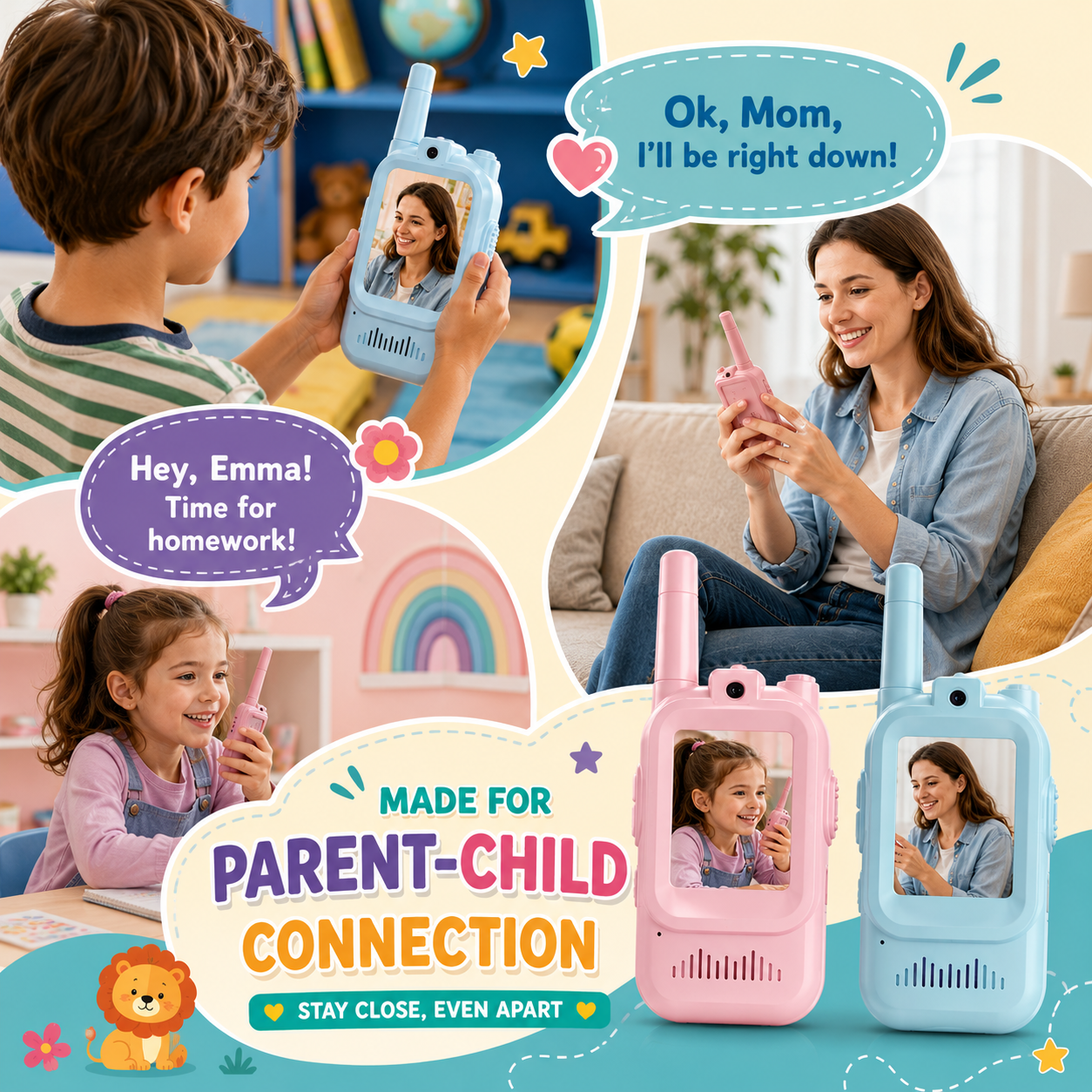 2Pcs Rechargeable Kids Video Walkie Talkie - HD Camera